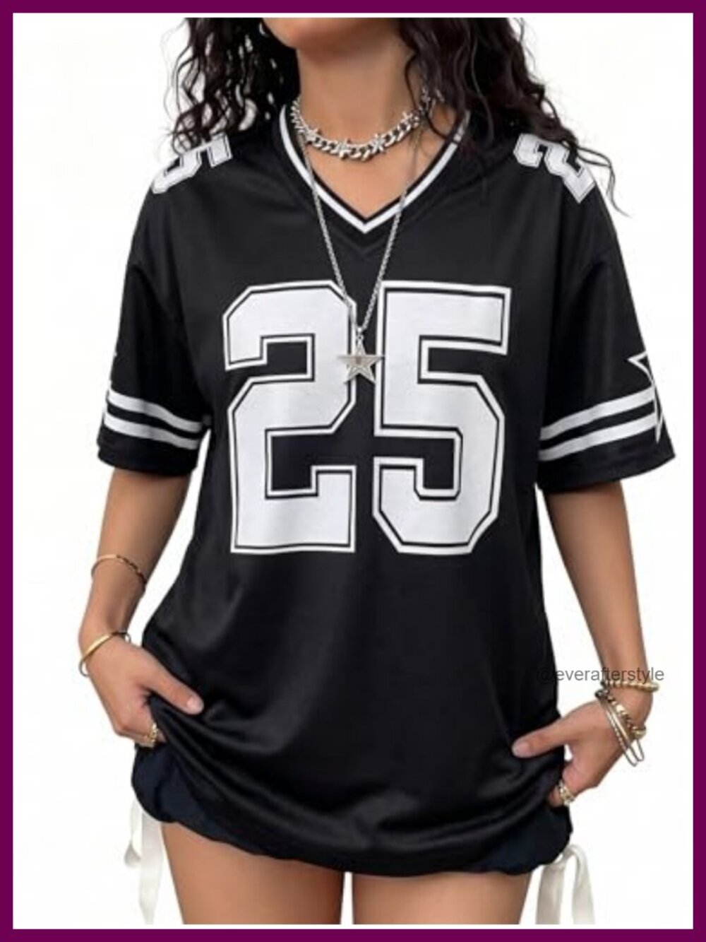 Oversized Jersey T-Shirt Y2K Graphic Tee V Neck Summer Streetwear Women